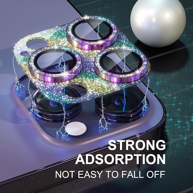 Choiche for iPhone 14 Pro/iPhone 14 Pro Max Camera Lens Protector | Bling Camera Cover with 9H Tempered Glass Lens Screen Protector Metal Ring Decoration Accessories (Glitter-Colorful) - Image 7