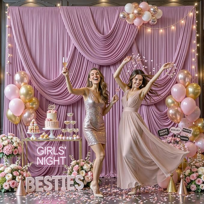 6 Panels Dusty Pink Backdrop Curtains for Wedding Party Wrinkle Free Backdrops Curtain Drapes Fabric Decorations Photo Back Drop Cloth for Baby Shower Photography Stage Reception 30ft(W) x 12ft(H) - Image 2
