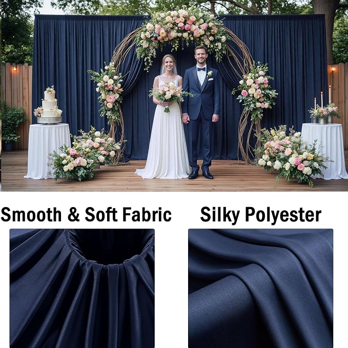10x10ft Wrinkle Free Navy Blue Backdrop Curtains for Party Background, Silky Polyester Blue Photo Backdrop Drapes 2 Panels 5x10ft Back Drop Cloth Drapery for Wedding Birthday Photography Decor - Image 4