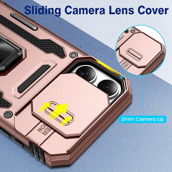 VEGO for iPhone 16 Pro Case with with Privacy Screen Protector and Stand | Slide Camera Cover & Ring Kickstand Military Grade Heavy Duty Protection Cover for iPhone 16 Pro 5G 6.3 Inch - Rose Gold - Image 5