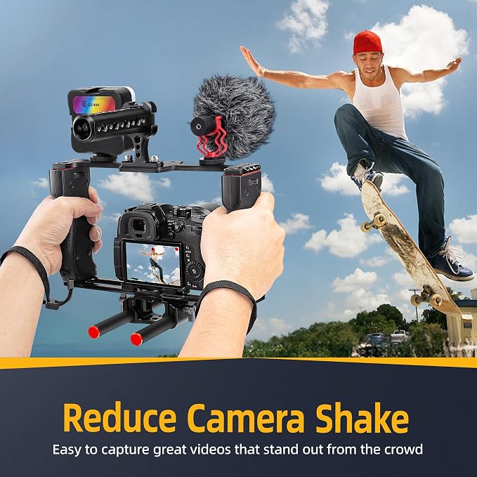Zeadio All-in-One Video Rig Kit, Aluminum Handheld Camera Cage with RGB Video Light, Microphone, Top Handle,15mm Rod Guide, Extension Rods & Carrying Case for Filmmaking Vlogging Recording etc - Image 3