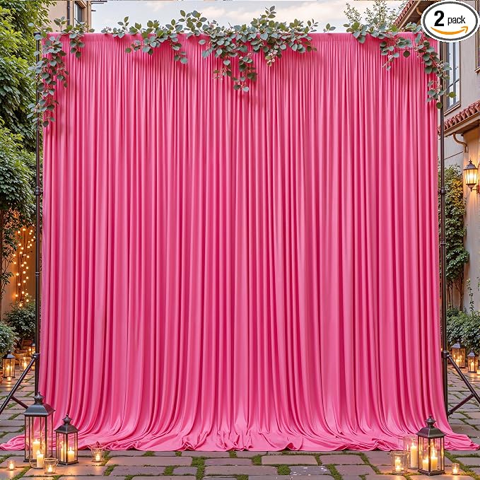 8ftx10ft Wrinkle Free Hot Pink Backdrop Curtain - 10 Feet Photography Backdrop Drapes, Silky Polyester Back Drop Cloth for Wedding Baby Shower Balloon Arch Background by Unknown