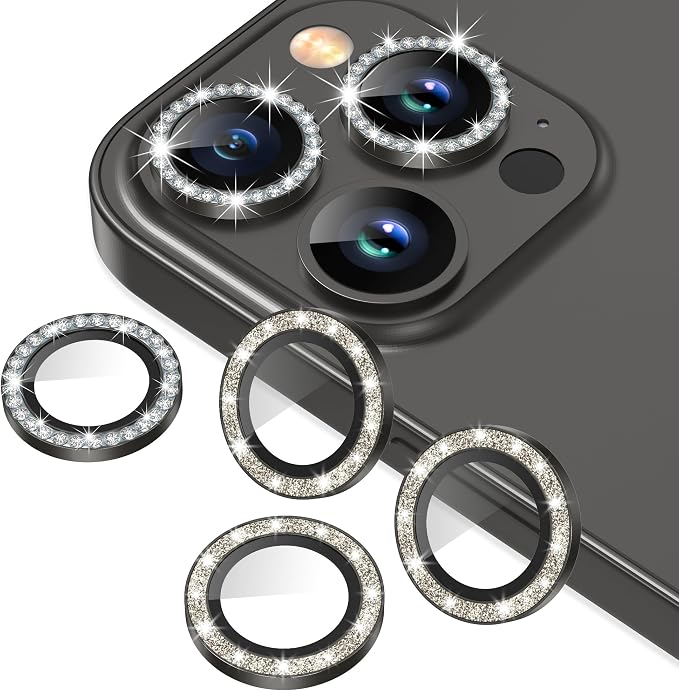 AGVEE 3+3 6 Pack for iPhone 12 Pro Max Camera Lens Protector Cover | Individual Bling Diamond & Bling Glitter Sparkle Cute Gem Metal Ring, 9H Tempered HD Glass by AGVEE