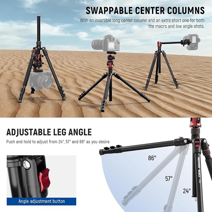 NEEWER Basics 70.9" Camera Tripod Monopod w Center Column/Ball Head, TP16 | Quick Release, Overhead DSLR Cell Phone Holder Stand, Compatible with iPhone, Travel, Video Recording, 17.6 Lb Max Load - Image 3