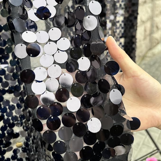 Black Sequin Backdrop, 4x10 Feet, Large 18MM, 2 Panel | Payette Shimmer, Photobooth Props, for Wedding, Home Decoration Supplies - Image 2