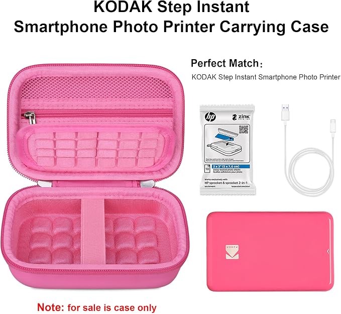 Elonbo Camera Carrying Case for KODAK Step Instant Smartphone Photo Printer | KODAK Step Portable Mini Color Wireless Mobile Printer Hard Travel Bag, Instant Color Picture Printer Storage Holder, Pink+ - Image 2