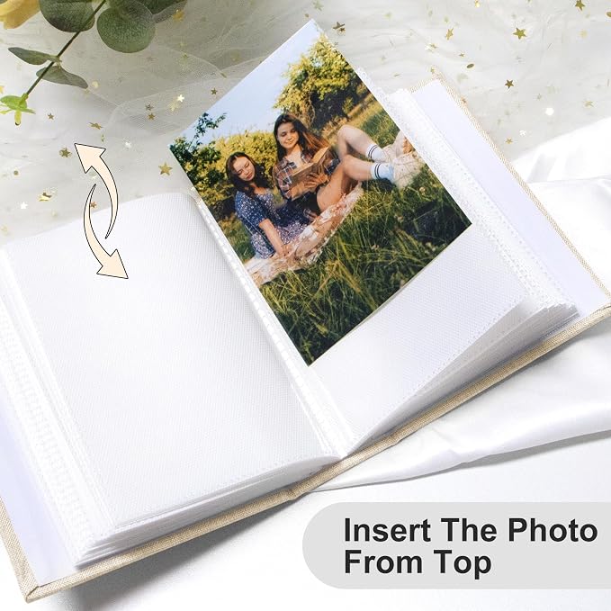Holoary Photo Album 4x6 100 Photos, 100 Pockets 4”x6” Picture Album, Linen Fabric Cover Picture Book for Photos, 4x6 Photo Albums for Family Weddings Travel Memories(Beige) - Image 5