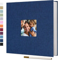 Vienrose Large Self Adhesive Photo Album with Window 13x12.6 60 Pages Blue | Linen Cover, Scrapbook, Fits 4X6 8X10 10X12 Pictures, Metallic Pen, Diy by Vienrose