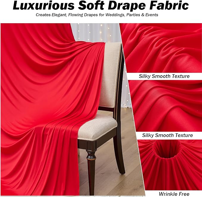 50x12 ft Red Backdrop Curtains for Weddings Parties, Birthdays and Photos | 10 Panels 5x12 ft, Wrinkle-Free Polyester Drapes, Washable, Ironable, 4 in Rod Pocket for Baby Showers Photography Background - Image 6