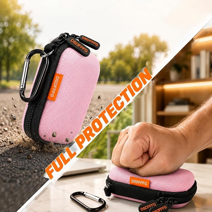 Pink Mini Hard Earbud Case, Small Portable Rectangle Carrying Case Pouch | Small Hard Case for Apple Airpods, Earpods, Samsung Galaxy Buds, Earbuds, Earplugs, In Ear Monitor, USB Cable, Flash Drive - Image 5