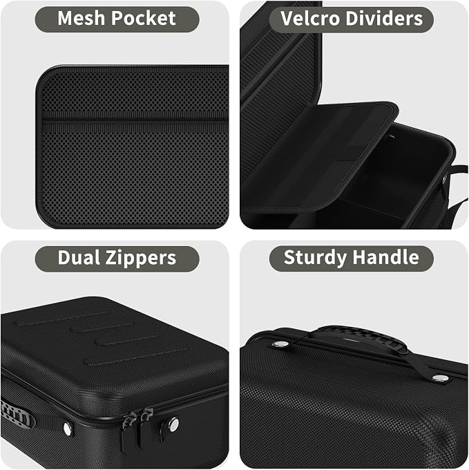 Hard Shell Camera Case Compatible with Canon EOS Rebel T7/R50/R100 and More DSLR & Mirrorless Cameras – Portable Travel Bag with Adjustable Dividers, Mesh Pocket & Shoulder Strap (Black) - Image 4