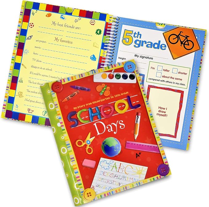 School Memory Book Keepsake Album for Kids Preschool Through 12th Grade | School Years Scrapbook Photo Album with Picture Slots, Storage Pockets, Graduation Keepsake Memory Portfolio for Boys & Girls by PI+Kids