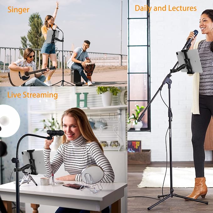 Ipad Holder for Mic Stand, Tablet Phone Holder Micophone Music Stand Mount Adjustable Rotatabe with Super Handle Clamp for iPad Pro 12.9 Air Mini, Android, 4 to 13.5inch iPhones and Tablets - Image 7