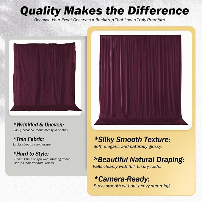 50x12 ft Burgundy Backdrop Curtains for Weddings, Birthdays and Photos | 10 Panels 5x12 ft, Wrinkle-Free Polyester Drapes, Washable, Ironable, 4 in Rod Pocket for Baby Showers Photography - Image 3