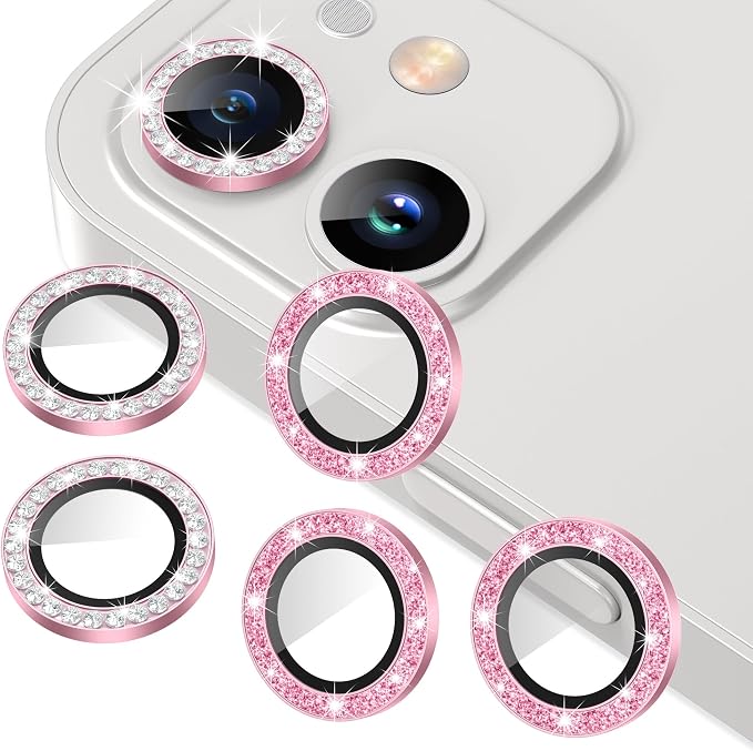 AGVEE 3+3 6 Pack for iPhone 12 & Mini & Pro Camera Lens Protector Cover | Individual Bling Diamond & Bling Glitter Sparkle Cute Gem Metal Ring, 9H Tempered HD Glass by AGVEE