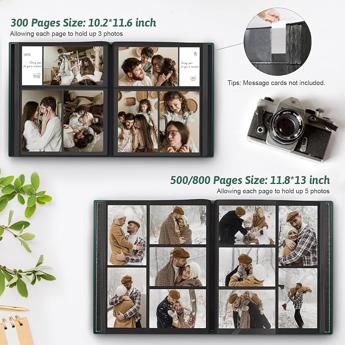Popotop 4x6 Photo Album Holds 300 Pictures, Vegan Leather Hardcover | 300-Photos Capacity, Acid-Free PP Slip-In Pockets, Mixed-Orientation Layout, Front Photo Window, Gifts for Wedding Baby - Image 5