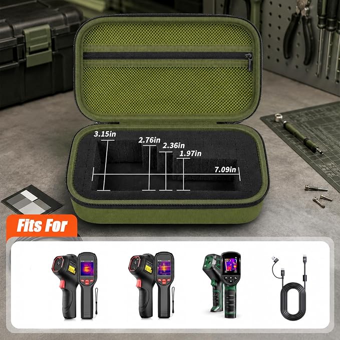 Boobowl Hard Thermal Camera Case for TOPDON TC004, for HSFTOOLS HF96, H128 | Infrared Camera Box, Removable Foam and Storage Pocket for USB Cables and Calibration Cards, Technicians, Case Only - Green - Image 2