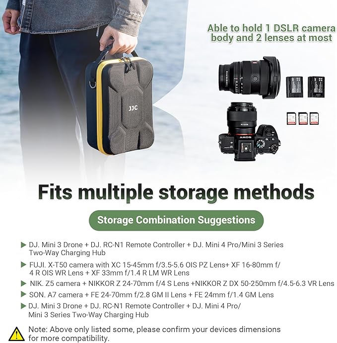 Hard Shell EVA Camera Case With 2 Removable Dividers,Waterproof Camera & Lens Storage Carrying Bag for Canon Nikon Sony Fuji DSLR Mirrorless Cameras,Travel Camera Accessories Drone Pouch - Yellow - Image 2