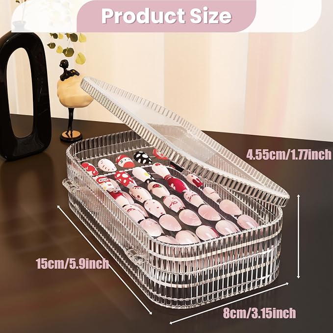 Large Tri-Fold Press On Nail Organizer Case - 4-Page Portable Storage Box for Fake Nails, Clear PET Plastic Travel Holder (6×3.2×1.8 inch) Texture - Image 2