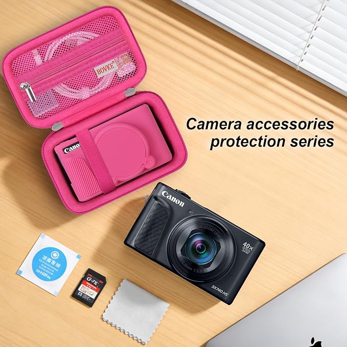 BOVKE Hard Case+Silicone Cover for Canon PowerShot SX740 HS Camera, Rosered | SX740 SX730 Digital Camera Shockproof EVA Storage Bag & Soft Silicone Protective Case with Removable Lens Cover, Wrist Strap - Image 6
