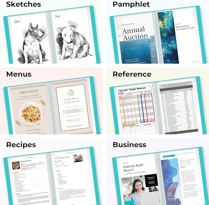 Dunwell Small Presentation Book 5.5x8.5 (2-Pack, Aqua), 24 Pockets Display 48 Half Size Pages, Plastic Binders with Sleeves, 5.5 x 8.5 Mini Booklets, Acid-Free Poly | Acid-Free Poly, Displays 48 Pages, Tear-Resistant Sleeves, Ideal for Documents & Artwork - Image 7