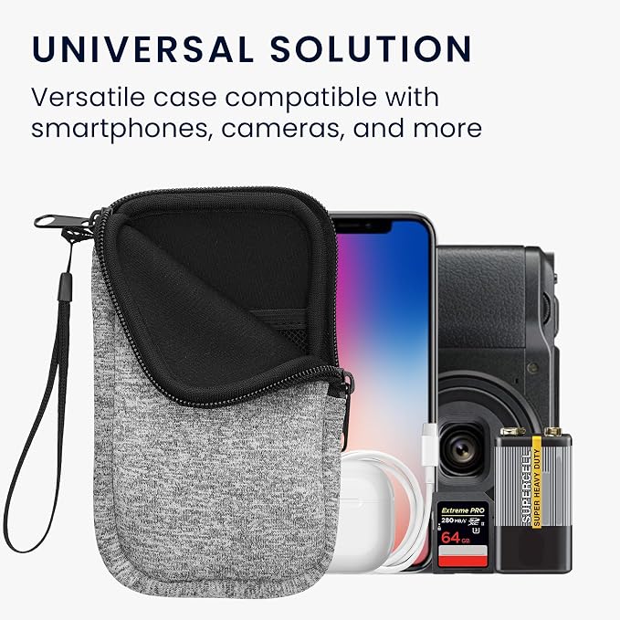 kwmobile Universal Phone Pouch Size L - 6.5" - Neoprene Smartphone Pouch with Zip - Water-Repellent Mobile Phone Case - Sleeve in Light Grey Matte/White - Image 4