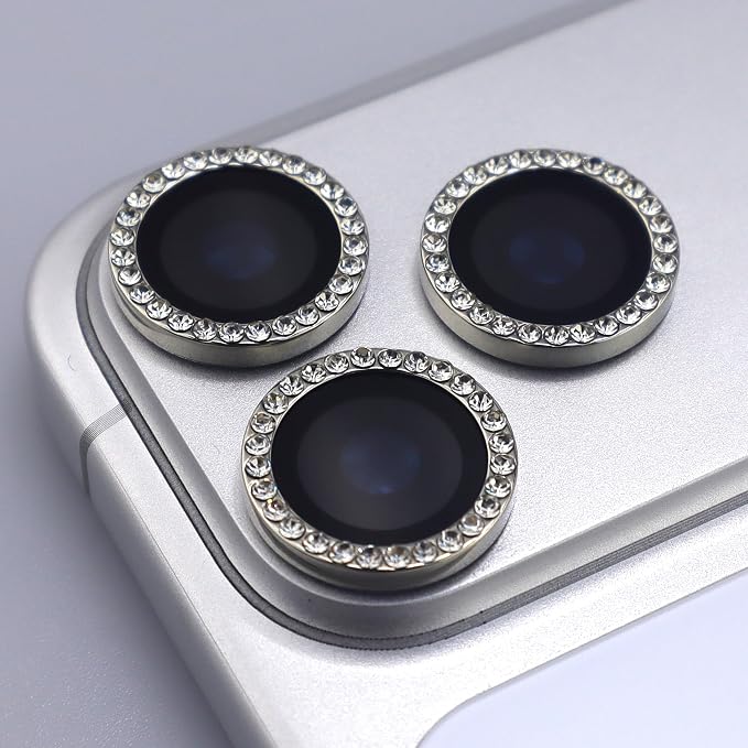 BONVAN for iPhone 17 Pro / 17 Pro Max Camera Lens Protector Bling Glitter Diamond Metal Crystal Tempered Glass Screen Accessories Rhinestones Lens Cover for iPhone 17 Pro/Pro Max (Silver) - Image 3