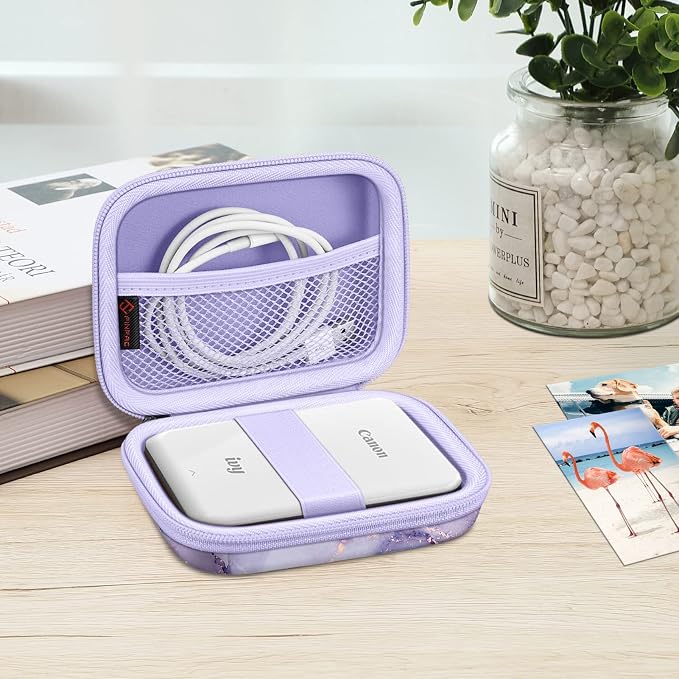 FINTIE Protective Case for Canon Ivy 2 Mini, CLIQ2 & CLIQ+2 Photo Printer | Shockproof Hard Shell Carrying Case, With Wrist Strap, Pocket Camera Storage, Charger Cable Organizer, Lilac Marble - Image 7