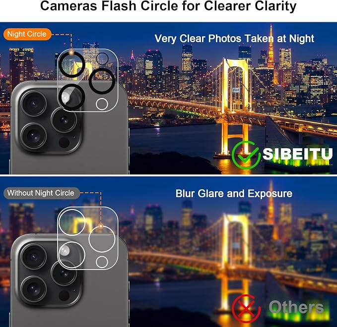 SIBEITU Screen Protector for iPhone 15 Pro Max 6.7 Inch Tempered Glass | 3 Pack Screen + 3 Pack Camera Lens Protector, HD Clear 9H Hardness, Scratch Resistant, Sensor Protection, Case Friendly - Image 6