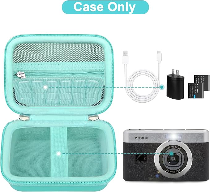 Canboc Carrying Case for KODAK PIXPRO C1 Friendly Zoom Digital Camera | For Canon PowerShot ELPH 360 HS A/ 360 HS/ 360/ IXY 650 Digital Camera, Mesh Pocket fit Cable, SD Card, Green (Case Only) - Image 2