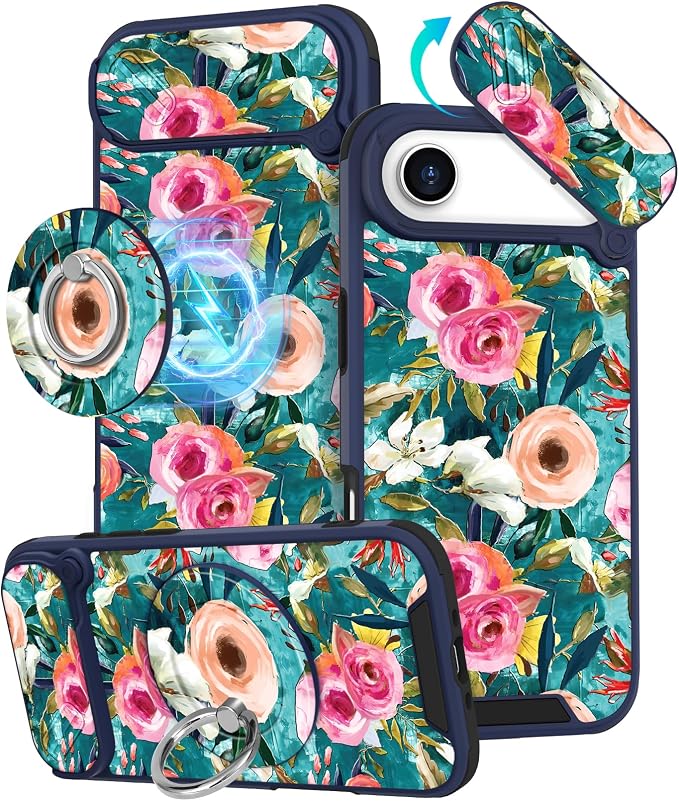 Buleens for iPhone 17 Air Case 6.5 Inch - with Ring Stand & Camera Cover Aesthetic Cute Designed Women Girls Girly Pretty Unique Kawaii Flowers Phone Case for iPhone 17 Air Compatible with Magsafe by Buleens