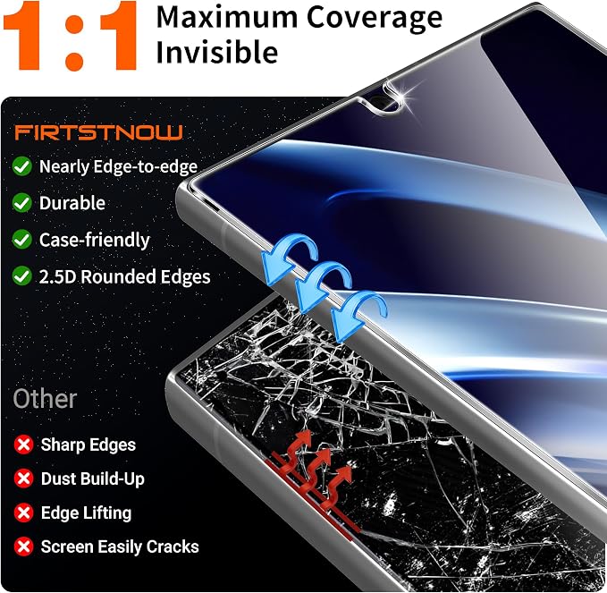 letosan 3 Pack Screen Protector for Samsung Galaxy S24 Ultra Tempered Glass, Military Grade Shatterproof, 9H Hardness, Auto Alignment Frame 6.8 Inch - Image 5
