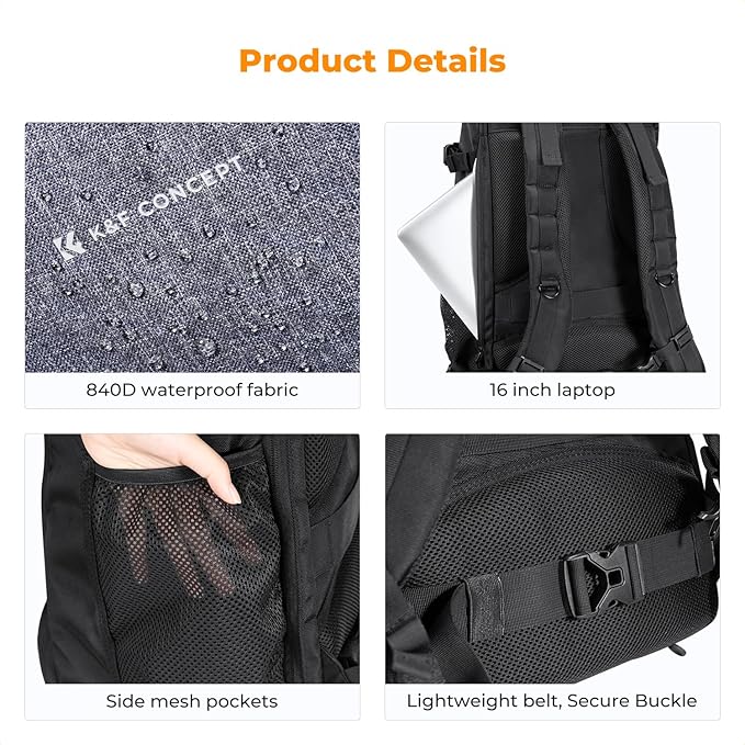 K&F CONCEPT Camera Backpack,30L Large Capacity Camera Bag for Photographers | Raincover, 16 Inch Laptop Compartment, Compatible for Canon/Nikon/Sony/DJI Mavic Drone, Travel, B12 - Image 6
