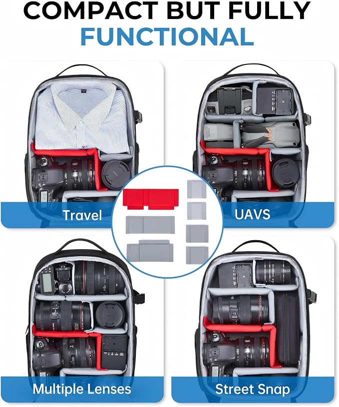 BAGSMART Camera Bag for DSLR, Waterproof Camera Backpacks for Photographers, Camera Case with Laptop Compartment-14 Black - Image 4