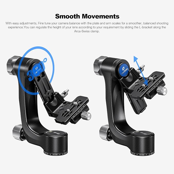Leofoto Camera Gimbal Head, Carbon Fiber Adjustable Gimbal Head with 360° Rotation Shooting, Arca-Swiss Clamp and 3/8"-16 Mounting Hole for Camcorder/Telephoto, Max Load to 25kg/55.12lb (PG-3-Black) - Image 6