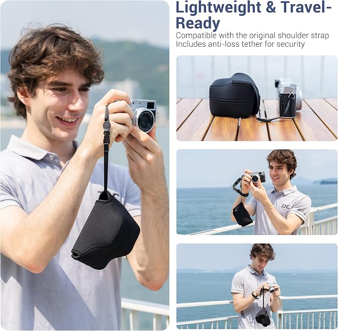 Soft Neoprene XE5 X100VI Camera Case Bag for Fujifilm X-E5 Lumix L10 Pouch | XE5 X100 VI V X100S X100T X100F Protective Storage,with Inner Lanyard & Touch-Fastening Flap,for X-E5+Original Lens Hood on - Image 3