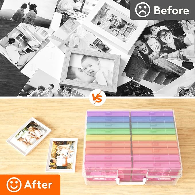 Lifewit 18 Pcs Photo Storage Box for 4"x 6" Pictures, Acid-Free, Multicolor | 1 Pcs Transport Outter Case with Handle& Labels, Container for Cards, Sticker, Seed, Scrapbooking, Craft, Classroom Supplies - Image 4