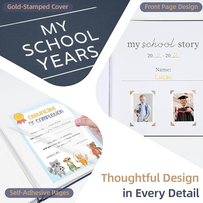 Large School Photo Album 12x12In Self Adhesive 60 Pages Gray Blue | Linen cover, Marker, Corner stickers, School picture album, Kids keepsake - Image 5