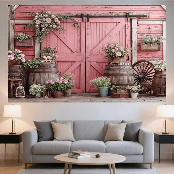 12x10ft Country Wedding Pink Photography Backdrop Rustic Wooden Door Photography Backdrop Farmhouse Flower Western Girl Birthday Baby Shower Wedding Bridal Party Banner Photo Booth Props Background - Image 5