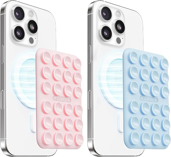 2Pack Magnetic Suction Phone Mount for MagSafe, Light Pink & Light Blue | Sticky Phone Grip Holder for iPhone, Removable Hands-Free Selfie/Video for TikTok Influencers, Women Girl Gift by KlearlookMaximizedClarity