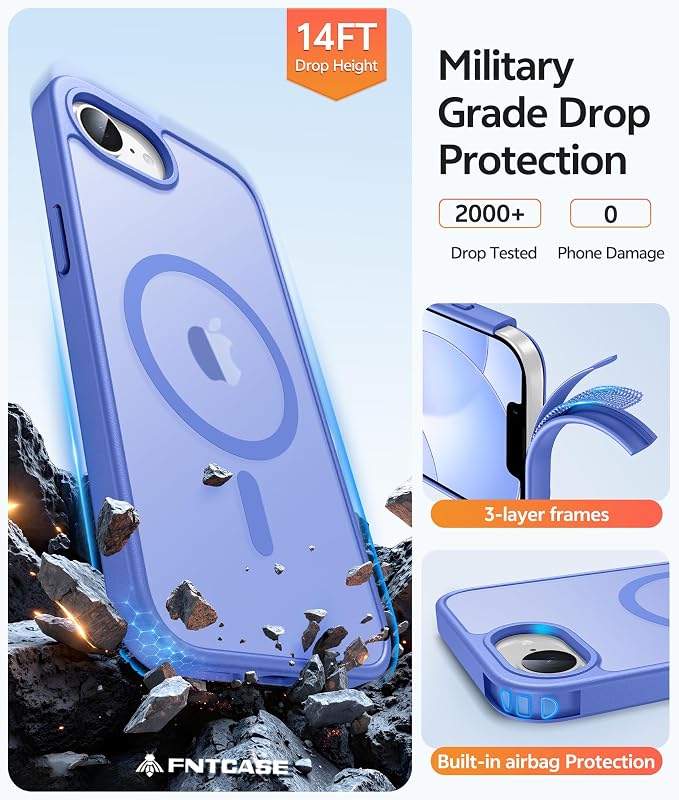 FNTCASE for iPhone 17e/ iPhone 16e Case, Fit for Magsafe, Screen Protector | Translucent Matte Magnetic Back, 14FT Military Grade Drop Protection, Shockproof Protective Phone Cover, Ultramarine - Image 5