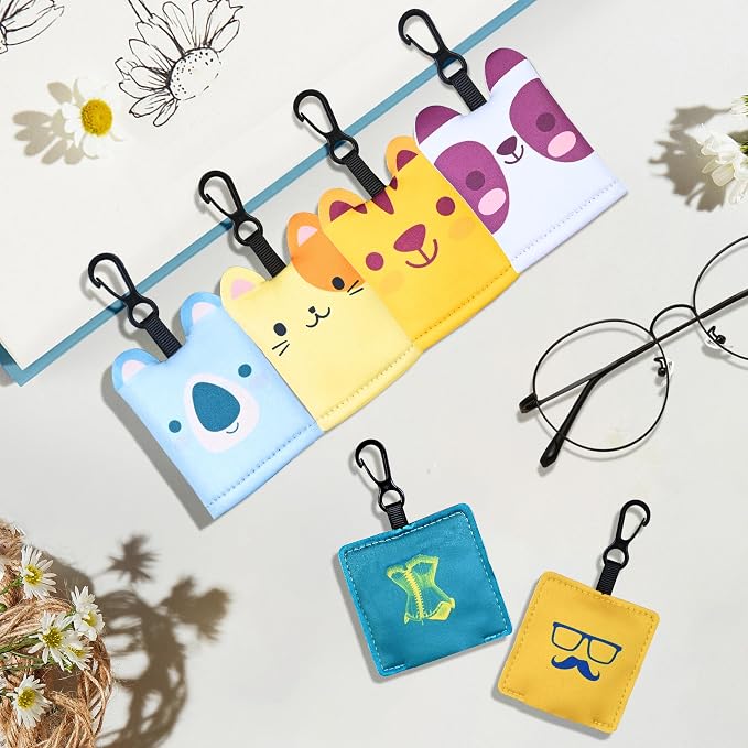 SEIBER Microfiber Glasses Cleaning Cloth with Pouch,Cute Pattern 6 Pack | Eye Glass Clothes for Eyeglass,Camera Lens,Phone & Screen,with Keychain,Portable for travel, home office and car - Image 5