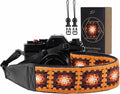 Padwa Lifestyle Yellow Crochet Camera Strap - 2" Full Grain Leather Ends Camera Straps for Photographers, Vintage Embroidered Cotton Soft Suede Fabric Padded Strap with Quick Release fits All Cameras by PadwaLifestyleCameraStrap
