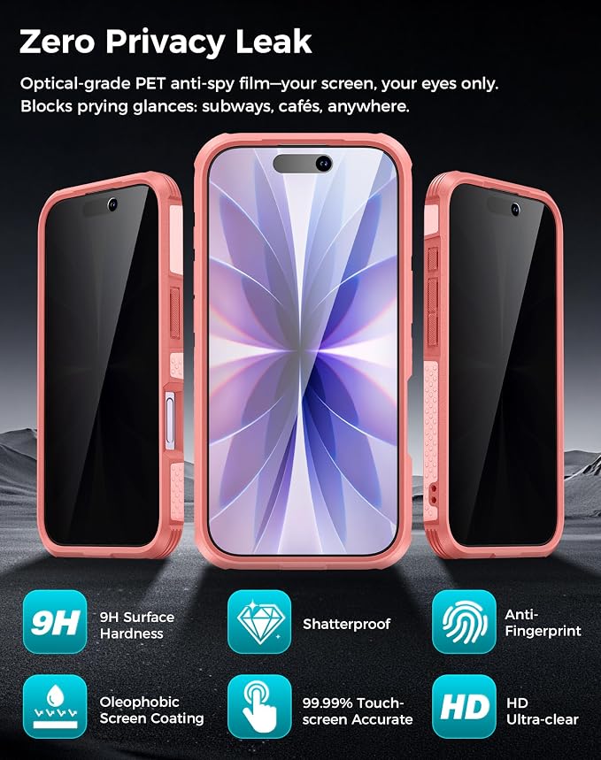Goton 3 in 1 for iPhone 17 Case with Privacy Screen Protector Pink | Glass Camera Lens Protector,Compatible for MagSafe,Invisible Kickstand, Shockproof Phone Cover for iPhone17 - Image 5