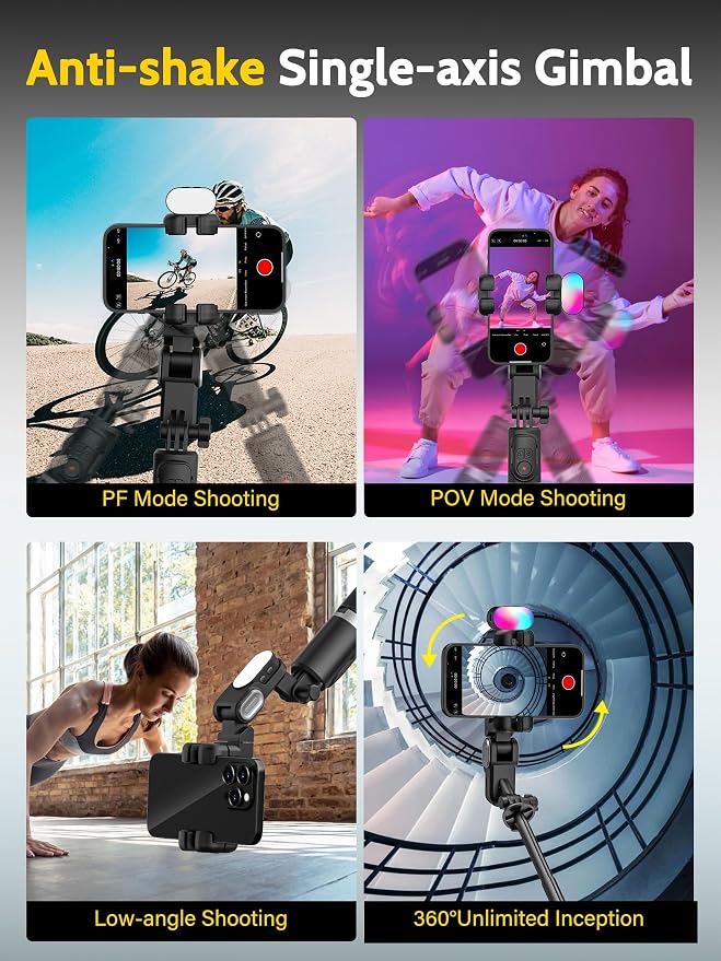 AOCHUAN 59'' Face Tracking Tripod, Phone Gimbal with RGB Light(M2PRO Black) | Selfie Stick for iPhone, Phone Tripod with Light, Content Creator Essentials for Video Recording, Tiktok, and Live Streaming - Image 4