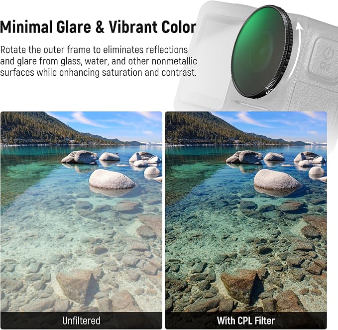 NEEWER ND Lens Filter Accessories Kit Compatible with DJI Osmo Action 5 Pro/4, HD Variable ND8-32 + CPL + Black Diffusion 1/4 for Mist Cinematic Effect + 185° Wide Angle Lens, FL-53 - Image 6