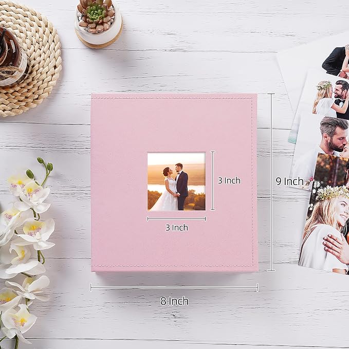 potricher Small Photo Album 4x6 200 Photos, Leather Cover, Pink | Leather 4x6 Picture Album with 200 Horizontal Pockets, Photo Book for Family, Wedding, Anniversary, and Baby - Image 2