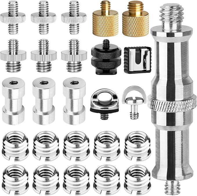 ChromLives Camera Tripod Adapter, 26Pack Camera Screw Mount Set 1/4 Threaded Converter Screws Adapter, 1/4 to 3/8 Hot Shoe Adapter,Tripod Mount Adapter Set for Monopod/Quick Release Plate by ChromLives