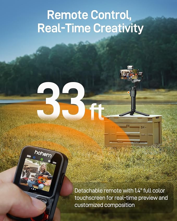 hohem iSteady M7 Gimbal Stabilizer for iPhone & Android, 3-Axis Gimbal | Magnetic AI Tracker, iSteady 9.0, 7.6" Rod, RGB Fill Light, 12H Battery, AI Live Feed Monitoring, Touchscreen Remote - Image 4