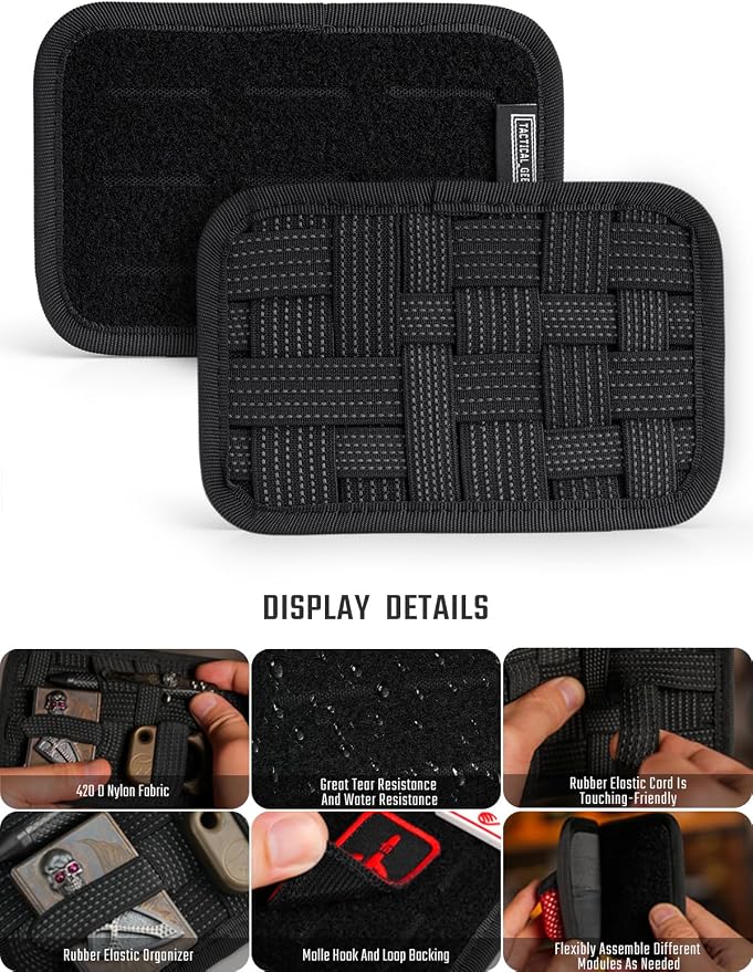 TACTICAL_GEEK TCM2 Mini EDC Organizer Board, Anti-Slip Elastic Woven Board,Bag Insert Panel for Small Gear, Backpack Accessories for Everyday Necessary Gadget (Black) - Image 2